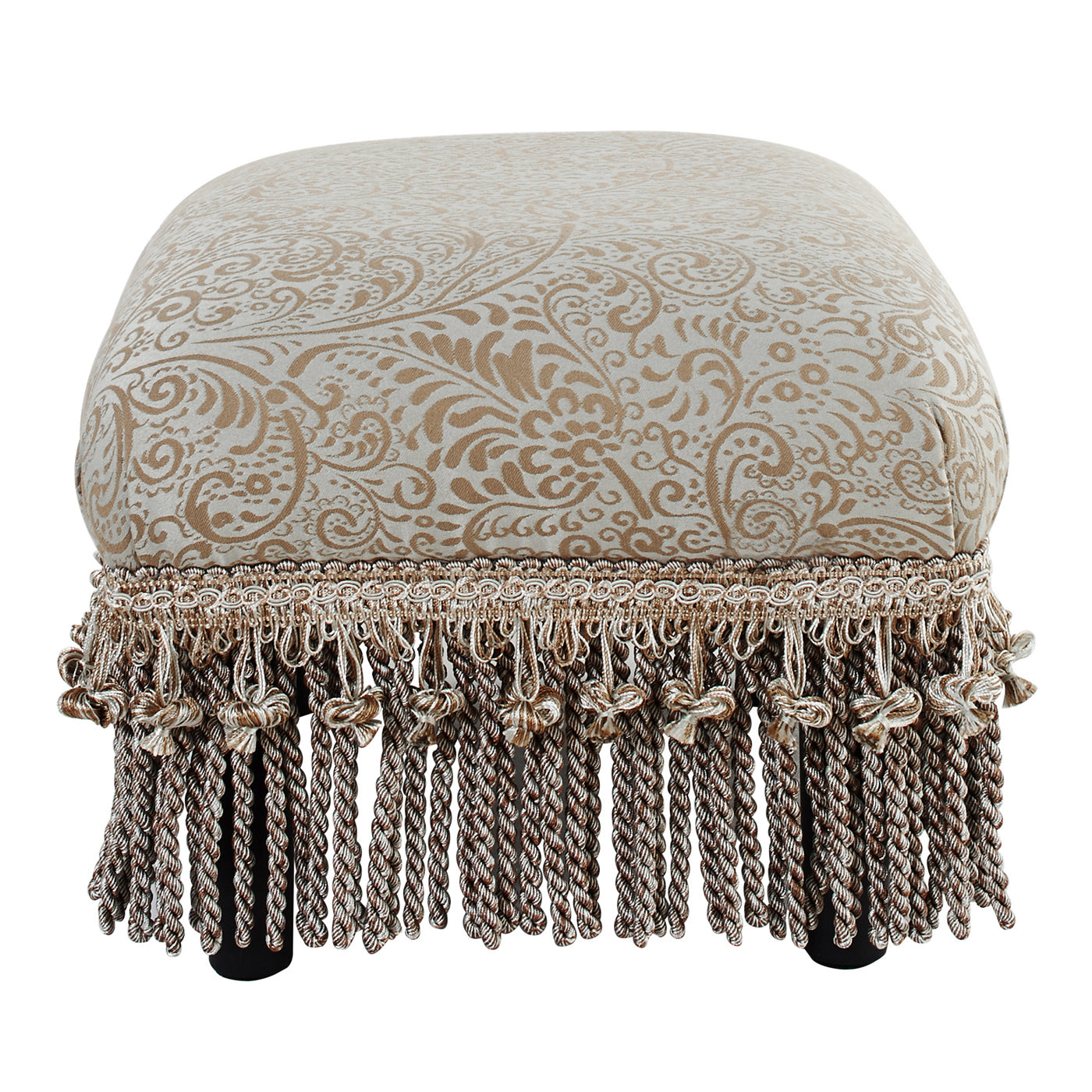 Fiona Accent Footstool Ottoman, Silvery Blue Beige Paisley Jacquard Beige Foam Fabric