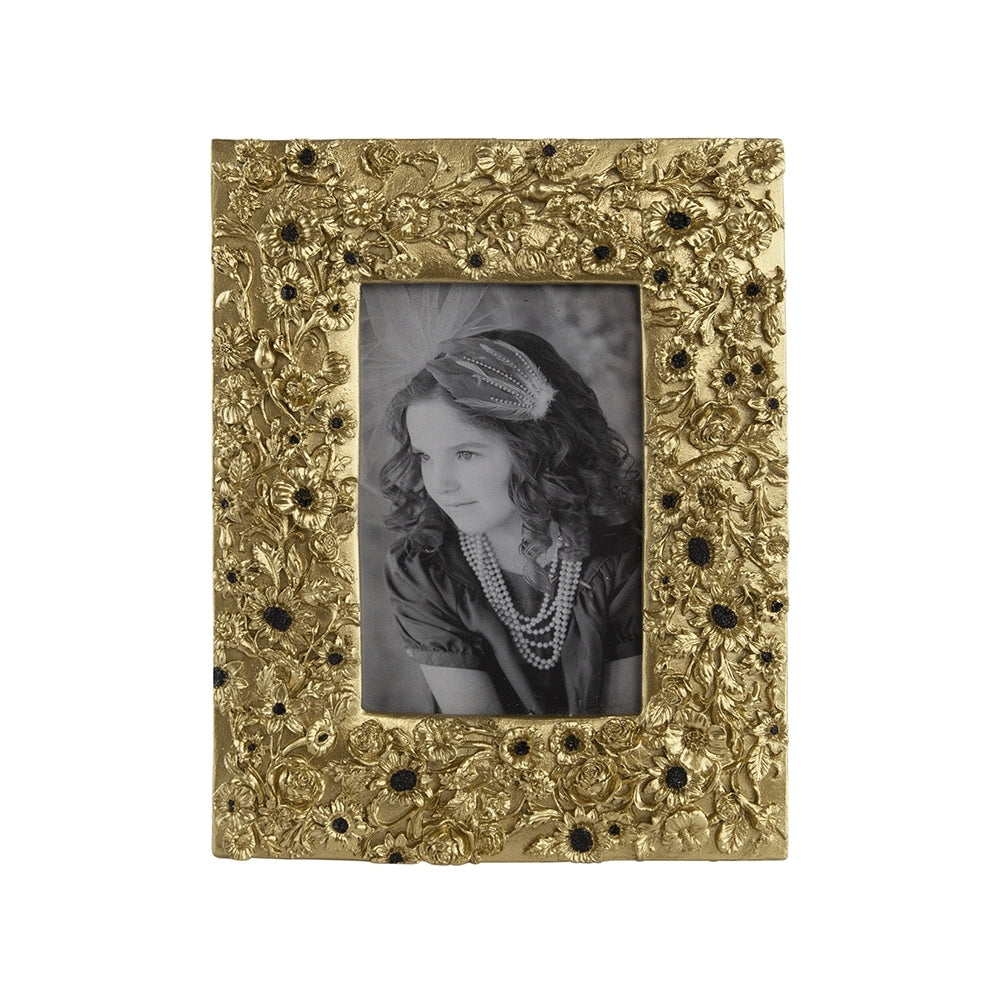 7.5X1X9.5" Vintage Gold Photo Frame With Flower Design Gold Black Antique,Art Deco,Luxury,Retro,Vintage Polyresin