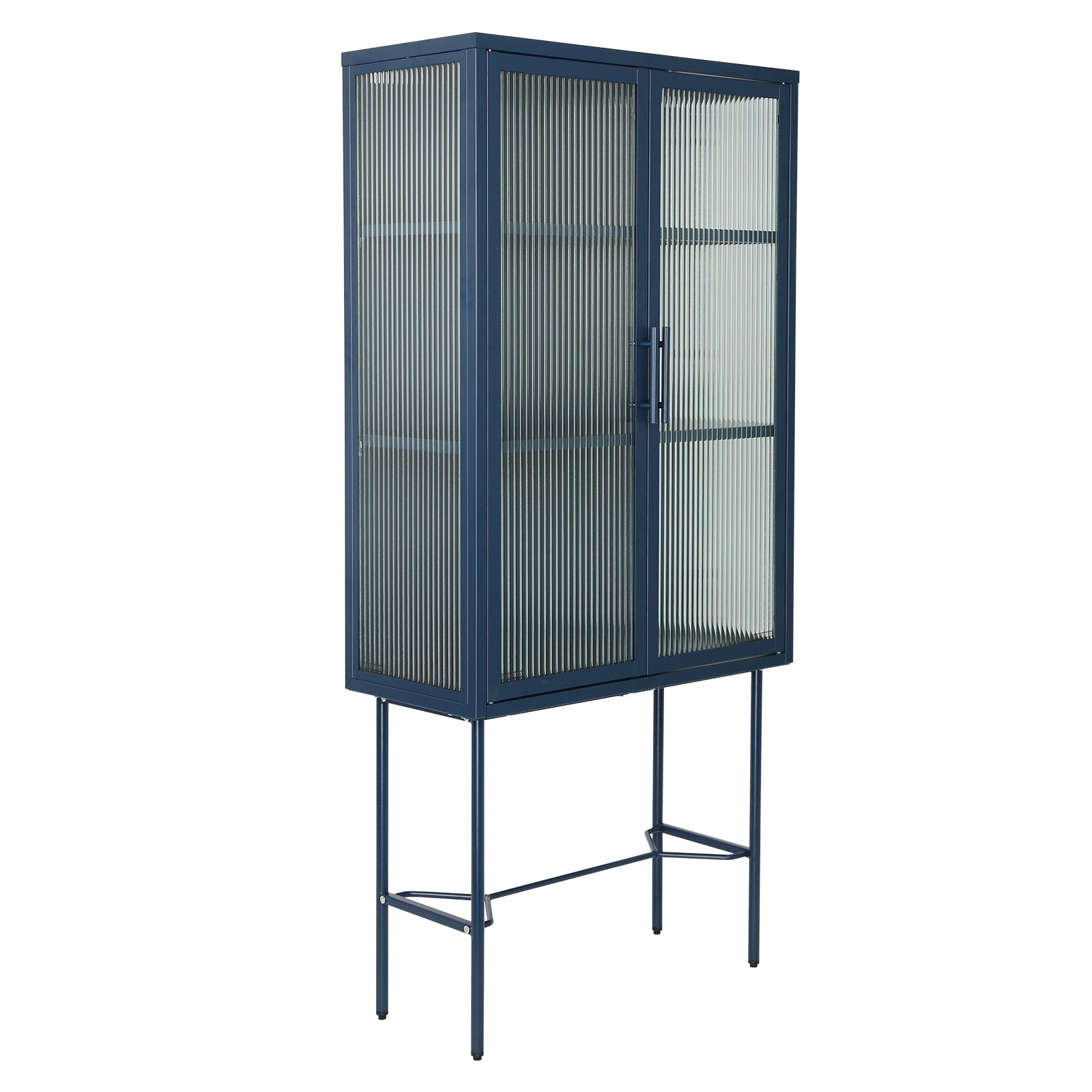 Elegant Floor Cabinet With 2 Glass Doors Living Room Display Cabinet With Adjustable Shelves Anti Tip Dust Free Easy Assembly Blue Color Old Sku:W68766570 Blue Steel