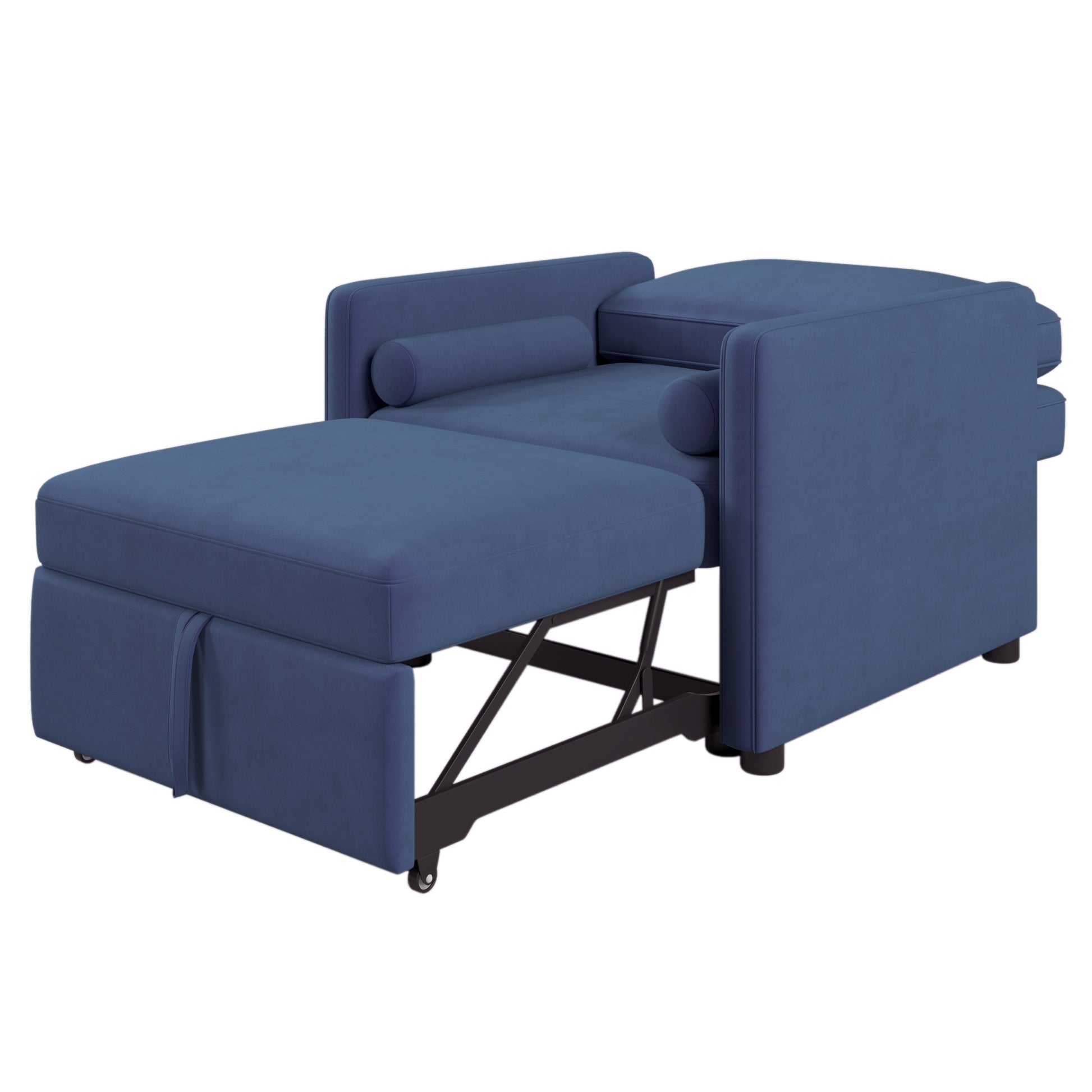 3 In 1 Convertible Sleeper Chair With Adjustable Backrest, Lounger Chair Turns Into Bed, Single Bed For Living Room, Velvet, Ink Blue Blue Velvet