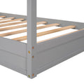 Wood House Bed Twin Size, 2 Twin Solid Bed L Structure With Fence And Slatted Frame, Gray Twin Gray Plywood