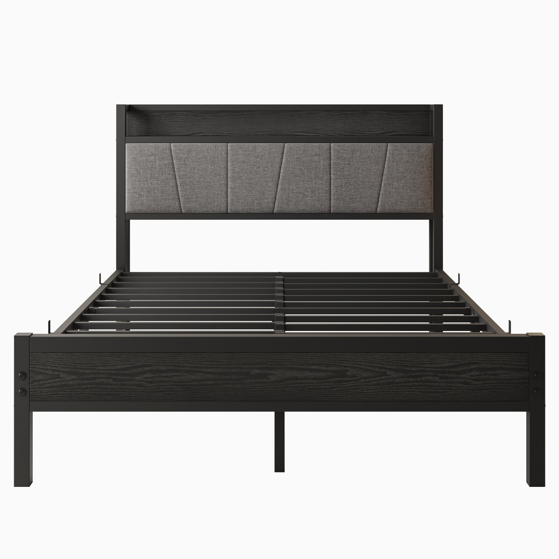 Full Size Bed Frame, Storage Headboard With Charging Station, Solid And Stable, Noise Free, No Box Spring Needed, Easy Assembly Box Spring Not Required Full Black Iron Bedroom Bed Frame Metal & Wood