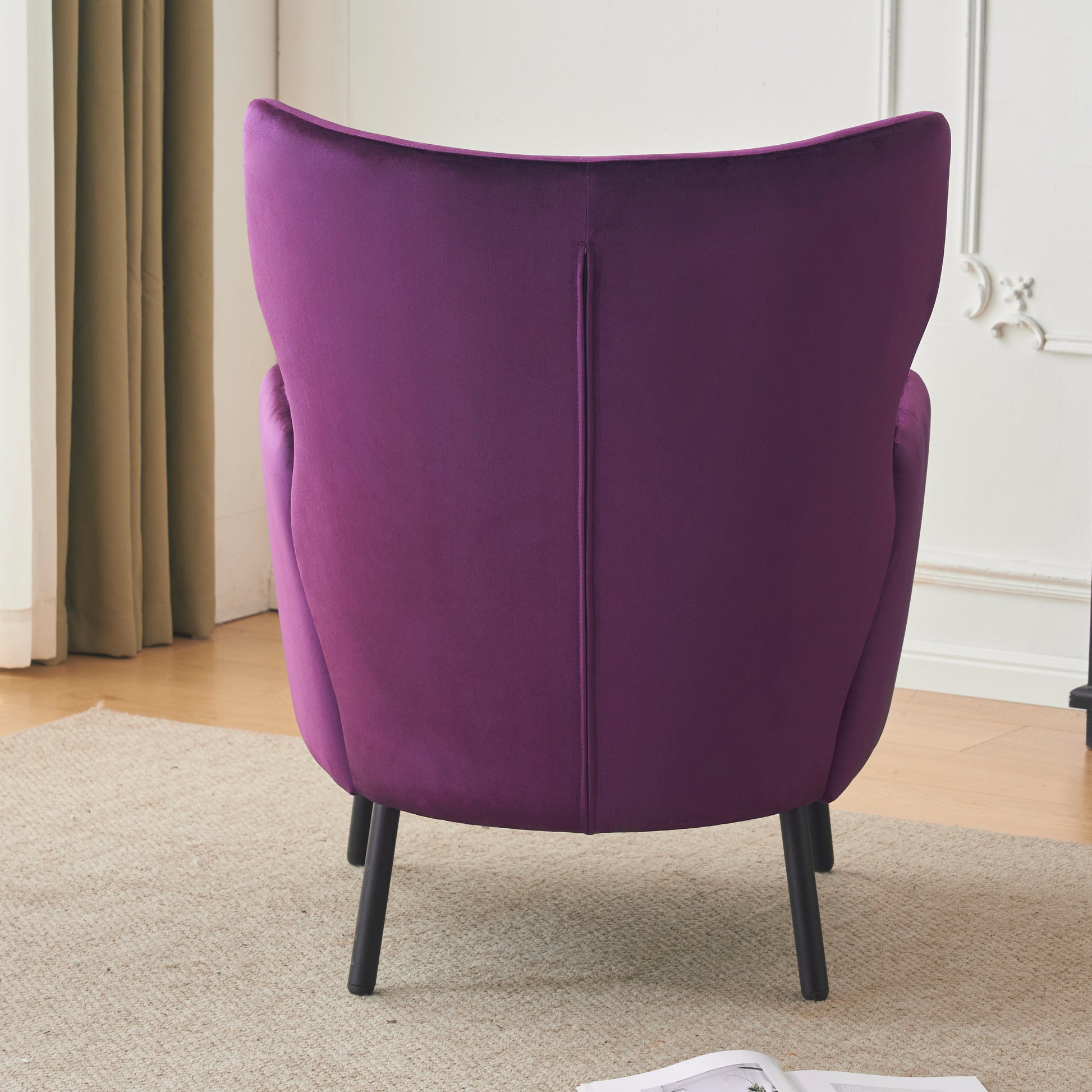 Wing Back Velvet Accent Chair, Modern Living Room Armchair Comfy Upholstered Single Sofa Chair For Bedroom Dorms Reading Reception Room With Metal Legs & Pillow, Purple Purple Velvet