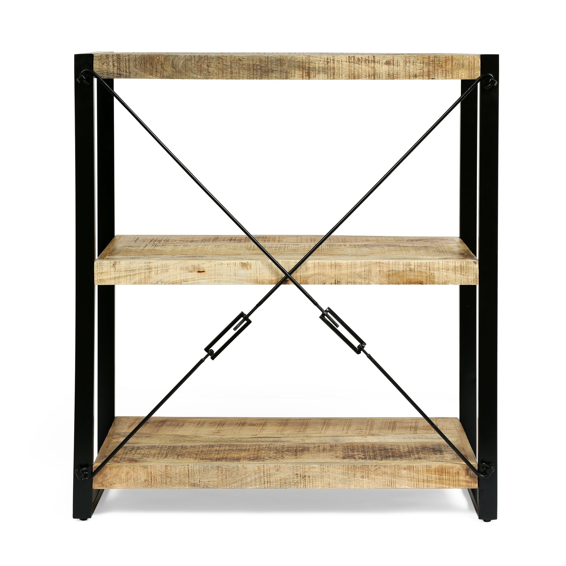 Wooden With Iron 3 Shelve Rack Natural Wood