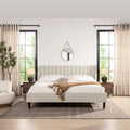 Aspen Vertical Tufted Headboard Platform Bed Set, King, Light Beige Linen Box Spring Not Required King Beige Wood Foam Linen Linen