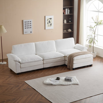 Modular Sectional Sofa With Movable Ottoman,L Shaped Corduroy Fabric Couch With High Supportive & Soft Sponges And Removable Ottoman, Sleeper Comfy Upholstered Furniture For Living Room Beige Beige