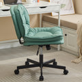 Armless Office Desk Chair With Wheels: Pu Leather Cross Legged Wide Chair,Comfortable Adjustable Swivel Computer Task Chairs For Home,Office,Make Up,Small Space,Bed Room Green Antique Fiber Foam And Polyester Fiber Pad Pvc