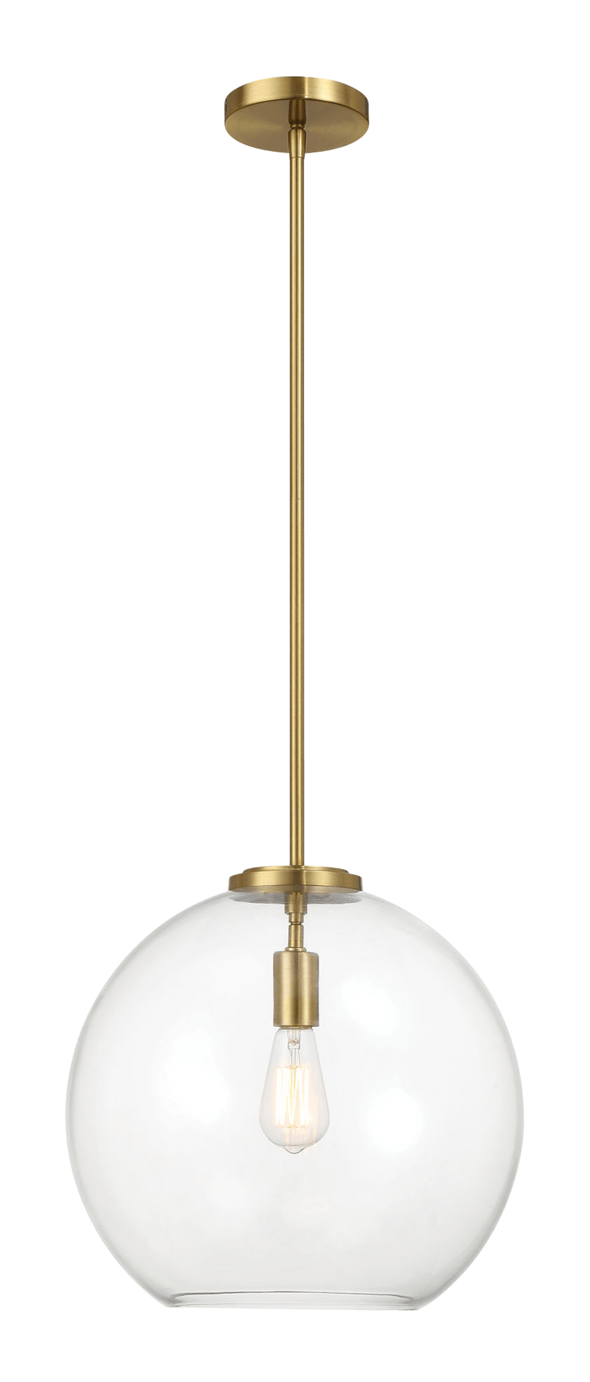 Gleam Single Light Pendant Lamp With Clear Globe Glass Satin Brass Clear,Gold Ceiling Lights Brass,Glass