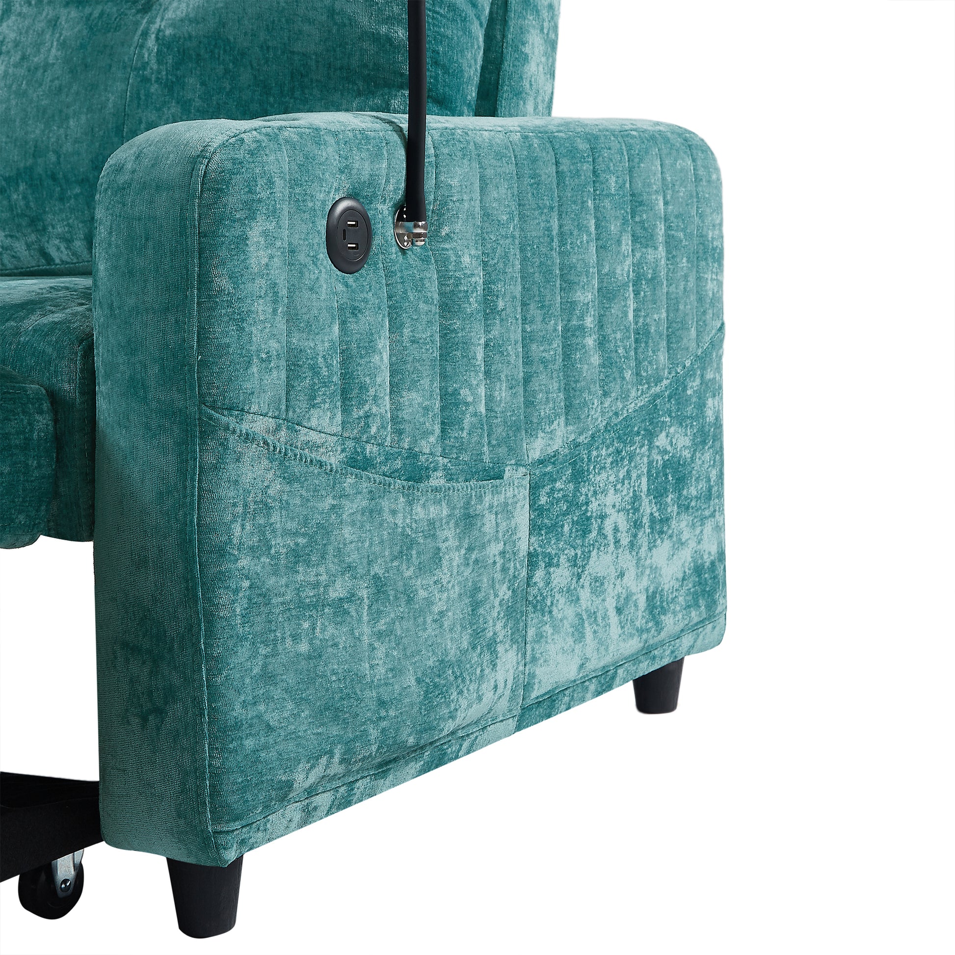 53.9" Modern Loveseat Pull Out Sofa Bed With Adjustable Backrest, Two Cup Holdersa Phone Holder, Three Charging Ports And Side Storage Pockets For Living Room, Teal Teal Foam Chenille