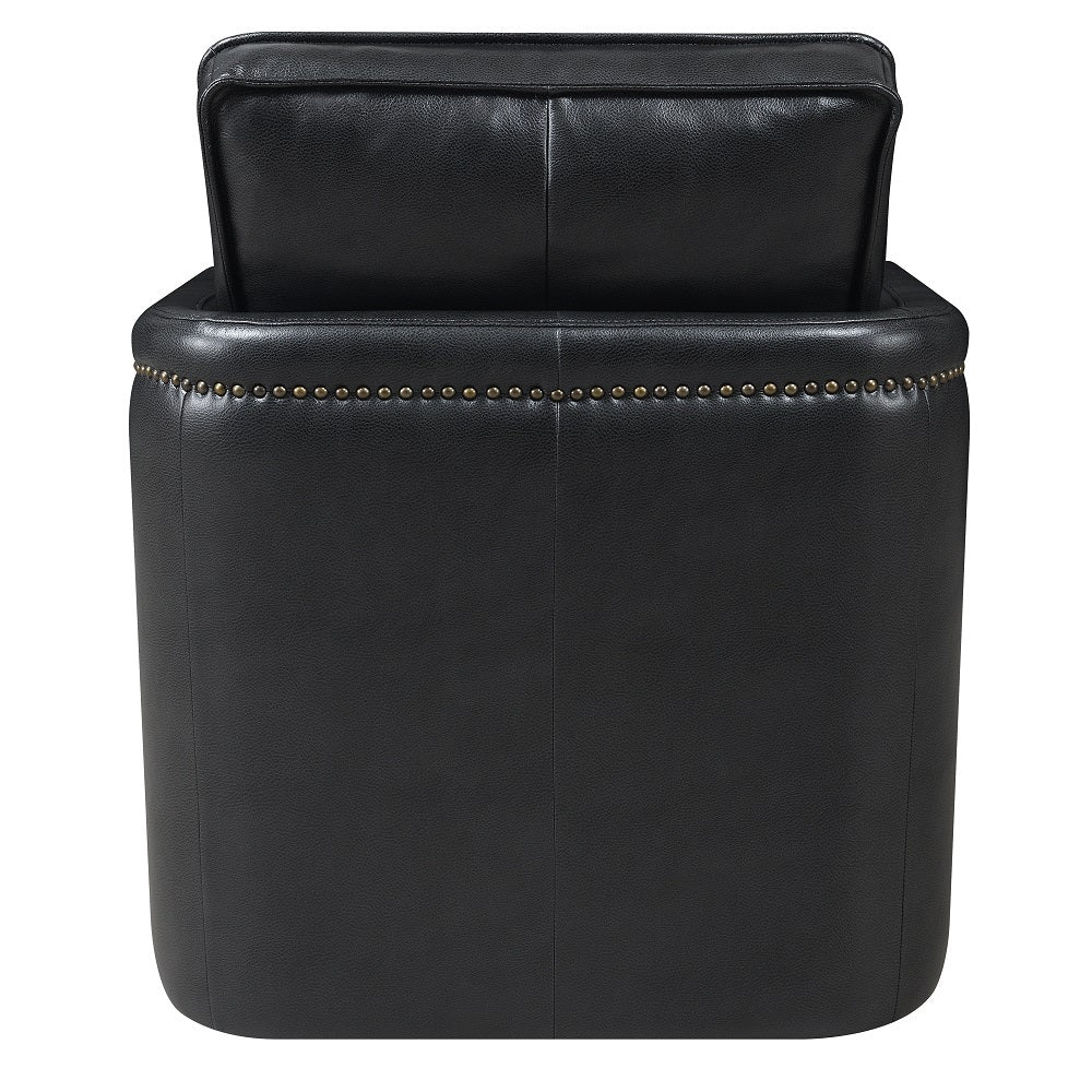 Black Swivel Accent Chair Black Primary Living Space Modern Genuine Leather