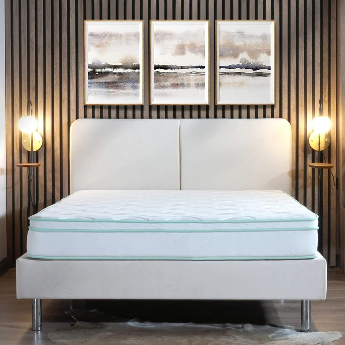 Twin Size 8" Medium Cool Gel Memory Foam Innerspring Hybrid Mattress White Green Foam Spring Twin