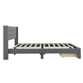 Queen Size Upholstered Platform Bed With A Big Drawer, Gray Box Spring Not Required Queen Gray Wood Bedroom Bed Frame Polyester Upholstered