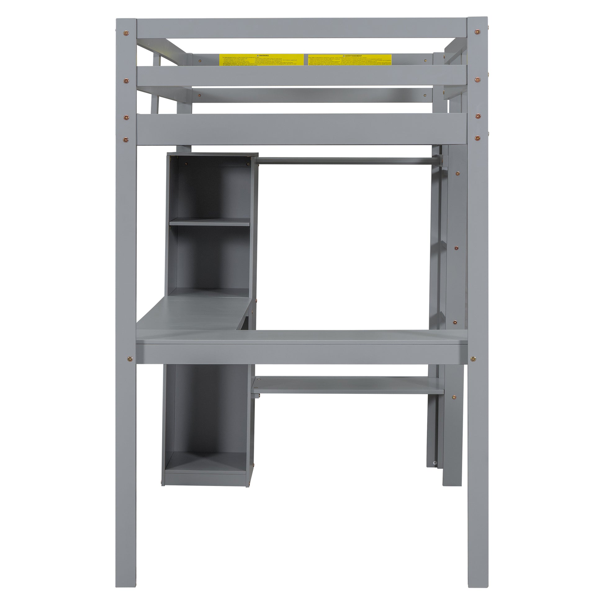 Twin Size Loft Bed With L Shaped Desk, Wardrobe And Storage Shelves, Grey Expected Arrival Time: 8.31 Box Spring Not Required Twin Grey Wood Bedroom Solid Wood Mdf