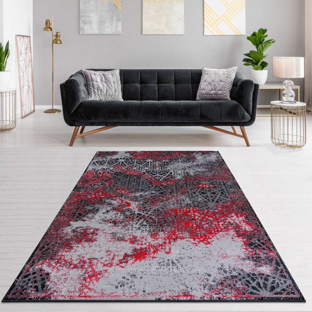 Jersey Area Rugs, Carpets For Livingroom, 5X7 Area Rugs ,3983 Black Red Rectangle 5&7 Black Red Contemporary Abstract Polypropylene