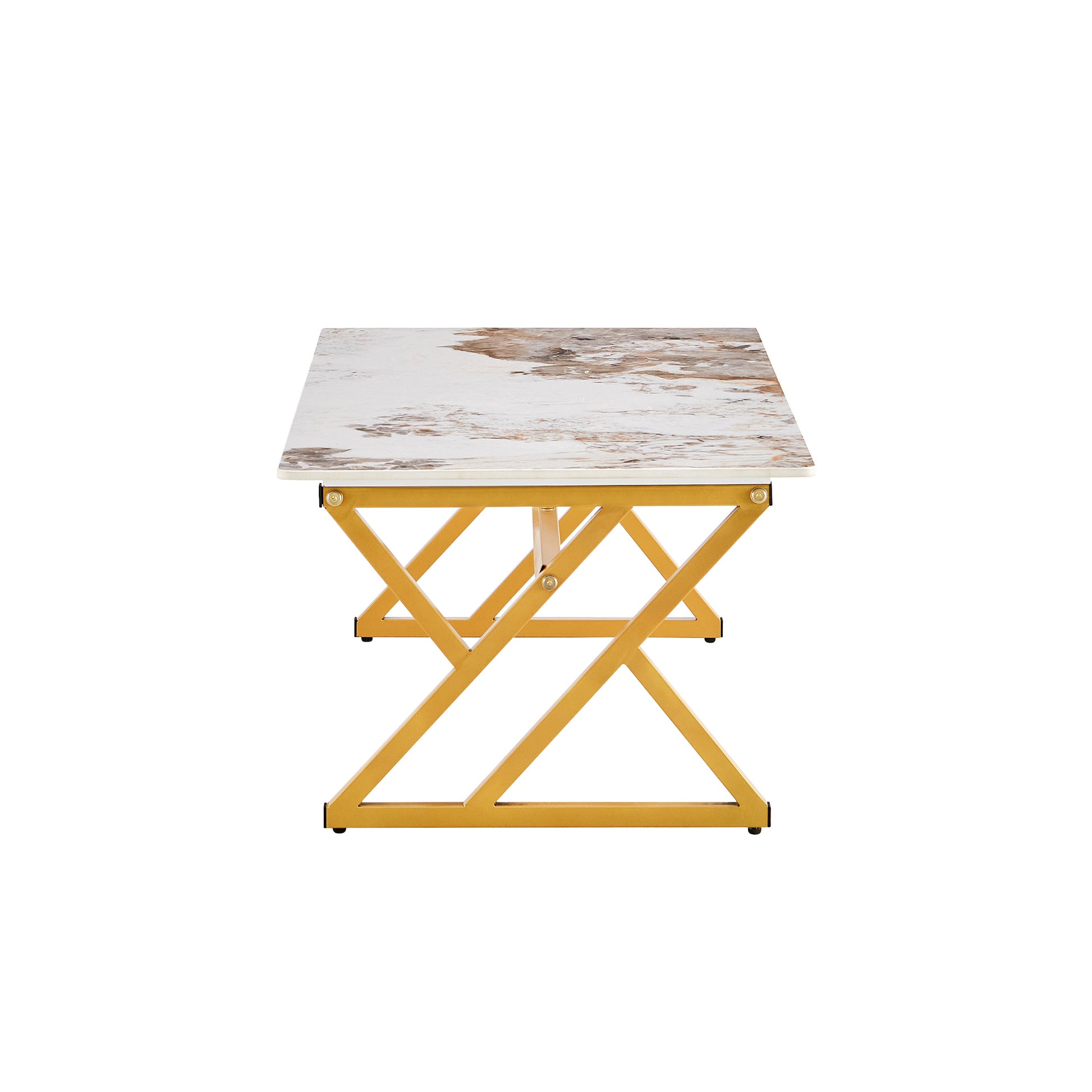 A Modern Minimalist Style Marble Patterned Coffee Table With Golden Metal Legs. Computer Desk. Game Table. Tea Table. Ct Xx Gold Sintered Stone