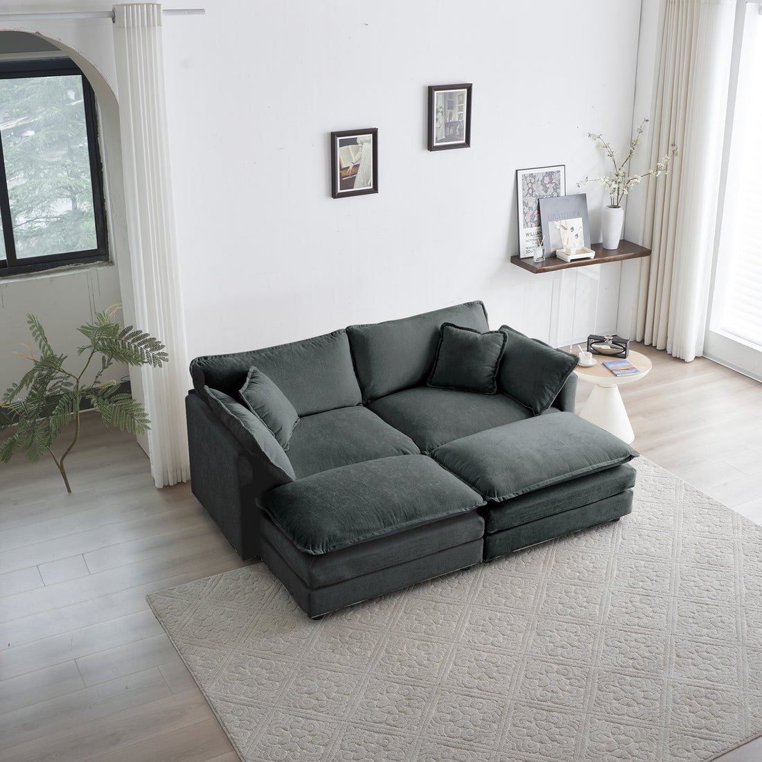 4 Piece Upholstered Sectional Sofa, 1 Piece Of 2 Seater Sofa And 2 Piece Of Ottomans2 Seater Loveseat Lounge With Ottomansgray Chenille Gray Chenille 2 Seat