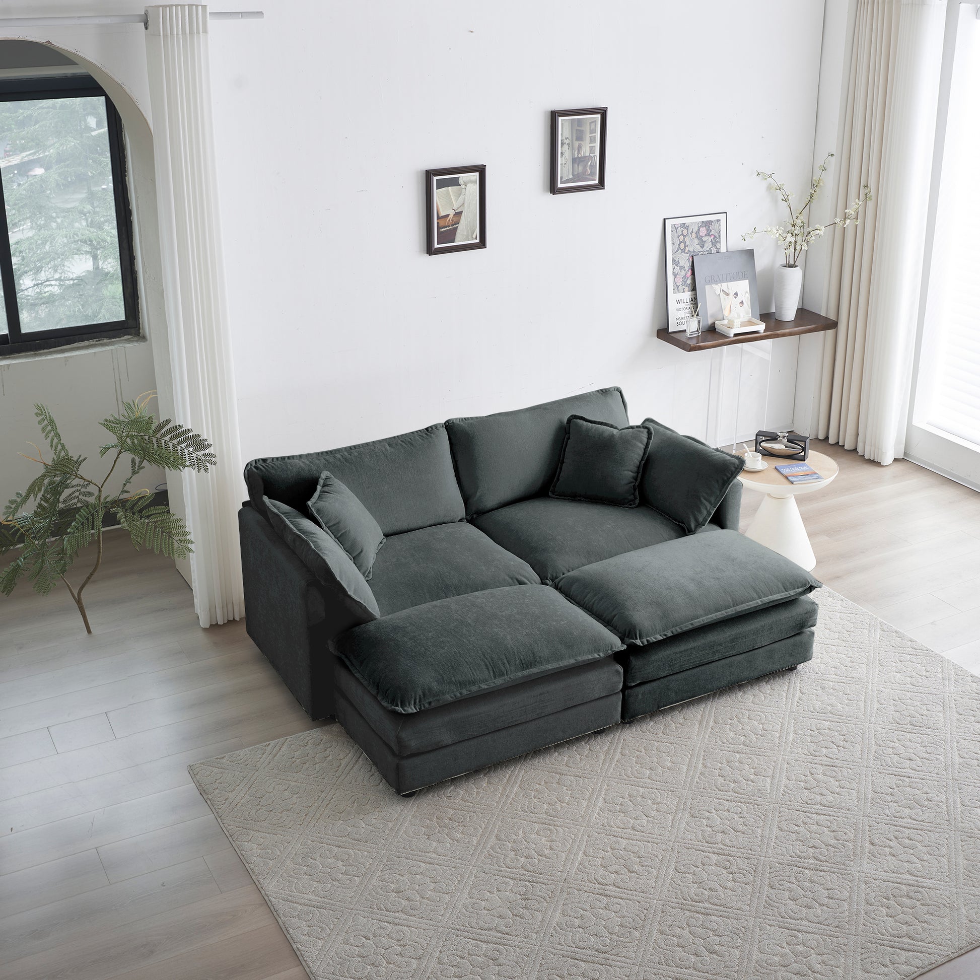 4 Piece Upholstered Sectional Sofa, 1 Piece Of 2 Seater Sofa And 2 Piece Of Ottomans2 Seater Loveseat Lounge With Ottomansgray Chenille Gray Chenille 2 Seat