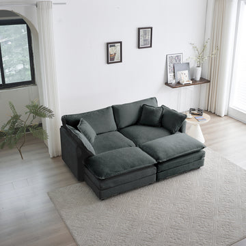 4 Piece Upholstered Sectional Sofa, 1 Piece Of 2 Seater Sofa And 2 Piece Of Ottomans2 Seater Loveseat Lounge With Ottomansgray Chenille Gray Chenille 2 Seat