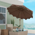 Outsunny 9' Patio Umbrella With Push Button Tilt And Crank, Double Top Ruffled Outdoor Market Table Umbrella With 8 Ribs, For Garden, Deck, Pool, Brown Brown Polyester