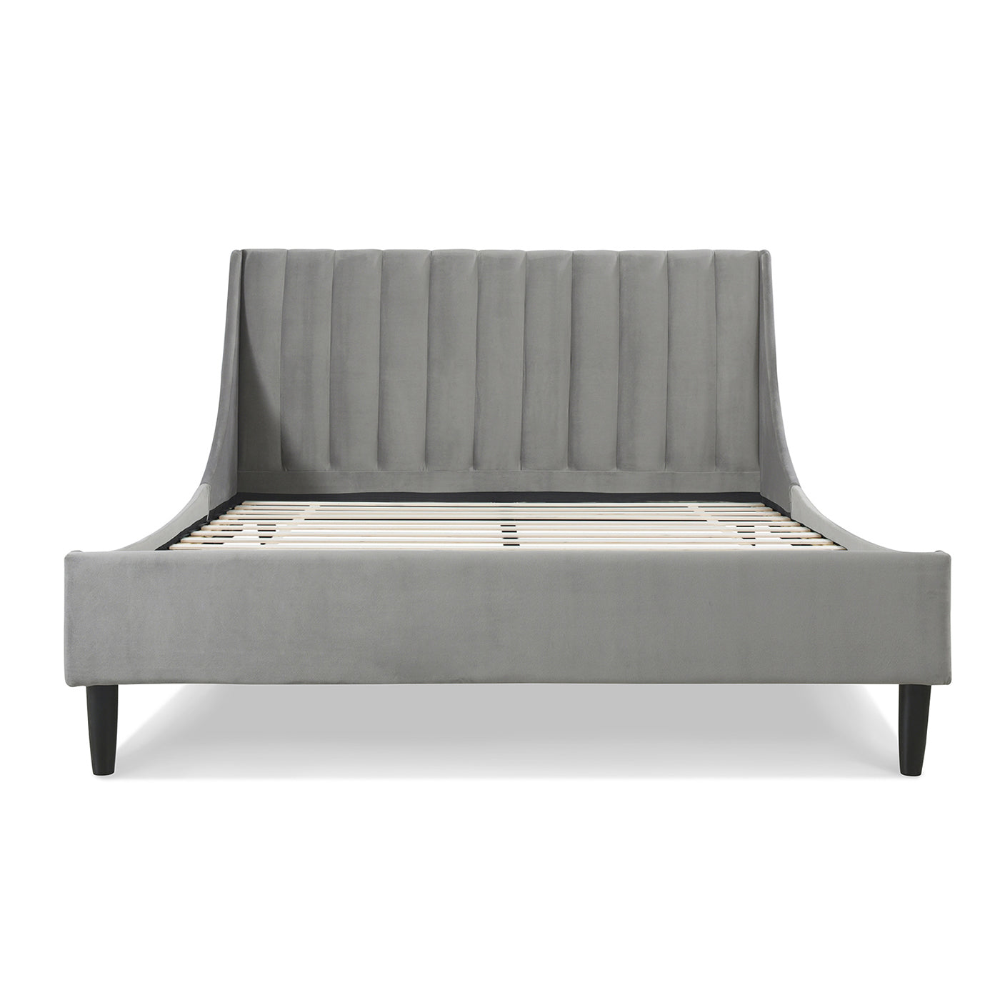 Aspen Vertical Tufted Modern Headboard Platform Bed Set, Queen, Opal Grey Velvet Box Spring Not Required Queen Gray Wood Foam Velvet Velvet