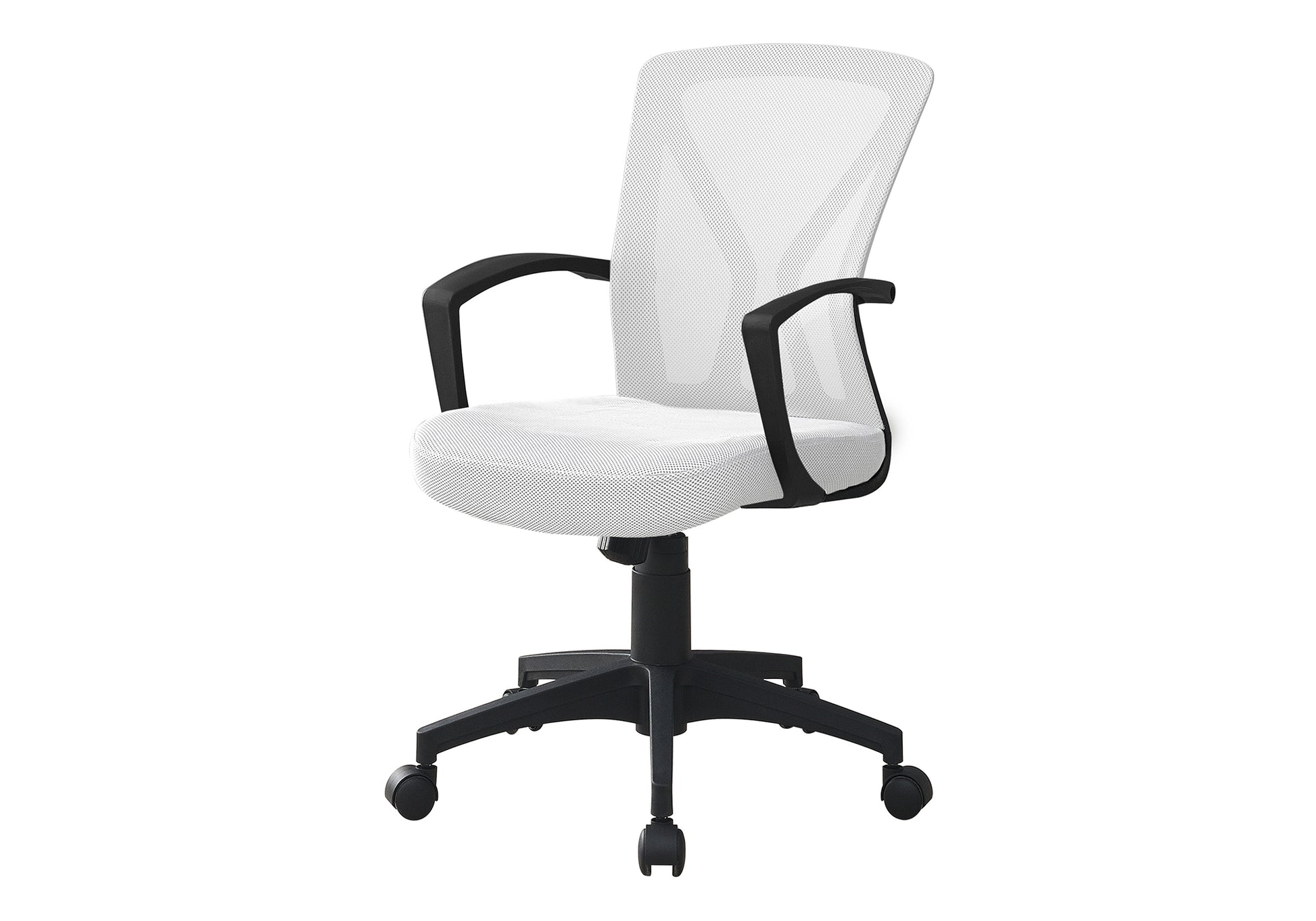 Office Chair, Adjustable Height, Swivel, Ergonomic, Armrests, Computer Desk, Work, White Mesh, Black Metal, Contemporary, Modern White Foam Polyester