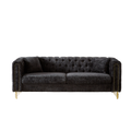 82 Inch Chenille Pull Buckle Design Sofa For Living Room,Buttons Tufted With Copper Nail Decoration Armrest, Modern Couch Upholstered Button And Metal Legs Black Foam Chenille 3 Seat