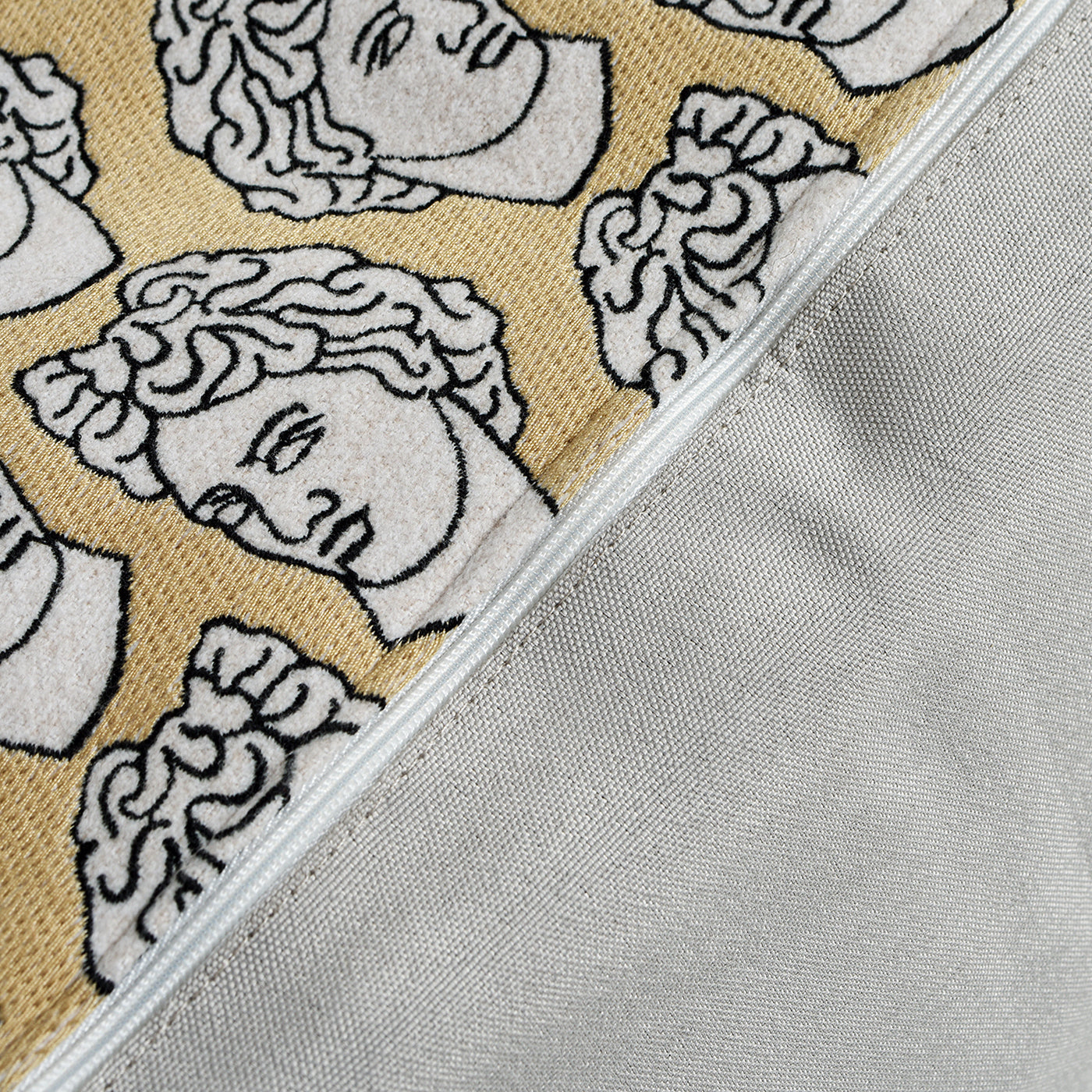 Pouf 20" Luxury Oversized Bean Bag Cube Ottoman, Apollo Bust Gold & Cream Embroidery Gold White Polypropylene Fabric