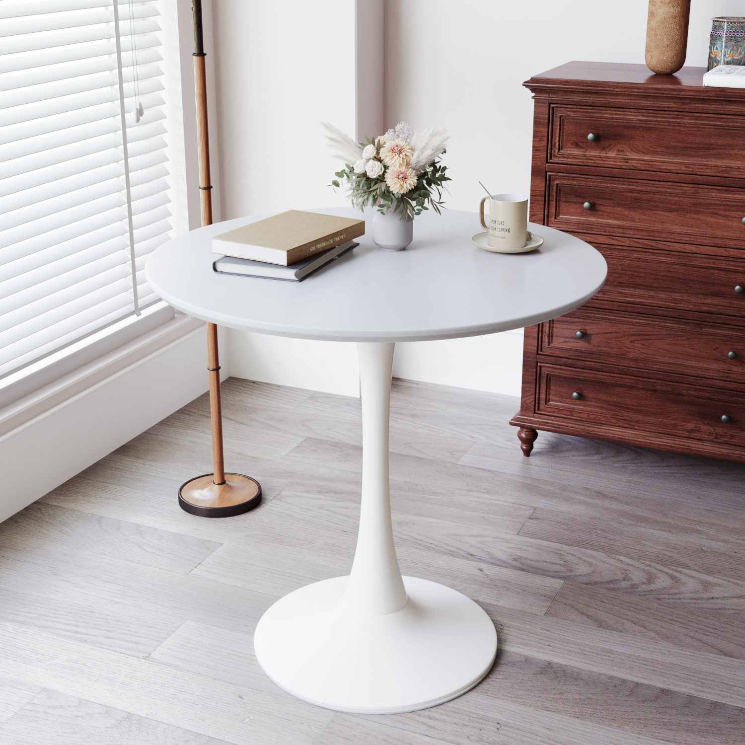 White Round Dining Table, 31.5" Tulip Table Kitchen Dining Table 2 4 People With Mdf Table Top & Pedestal Base, Mid Century End Table Leisure Coffee Table Office Living Room Table White Mdf
