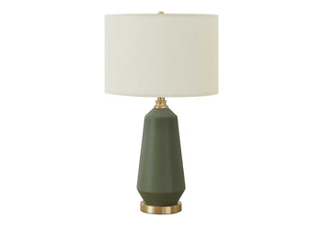 Lighting, 26"H, Table Lamp, Green Ceramic, Ivory Cream Shade, Contemporary Green Ceramic