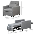 Homcom Convertible Sofa Lounger Chair Bed Multi Functional Sleeper Recliner With Tufted Upholstered Fabric, Adjustable Angle Backrest, And Pillow, Grey Grey Plastic 1 Seat
