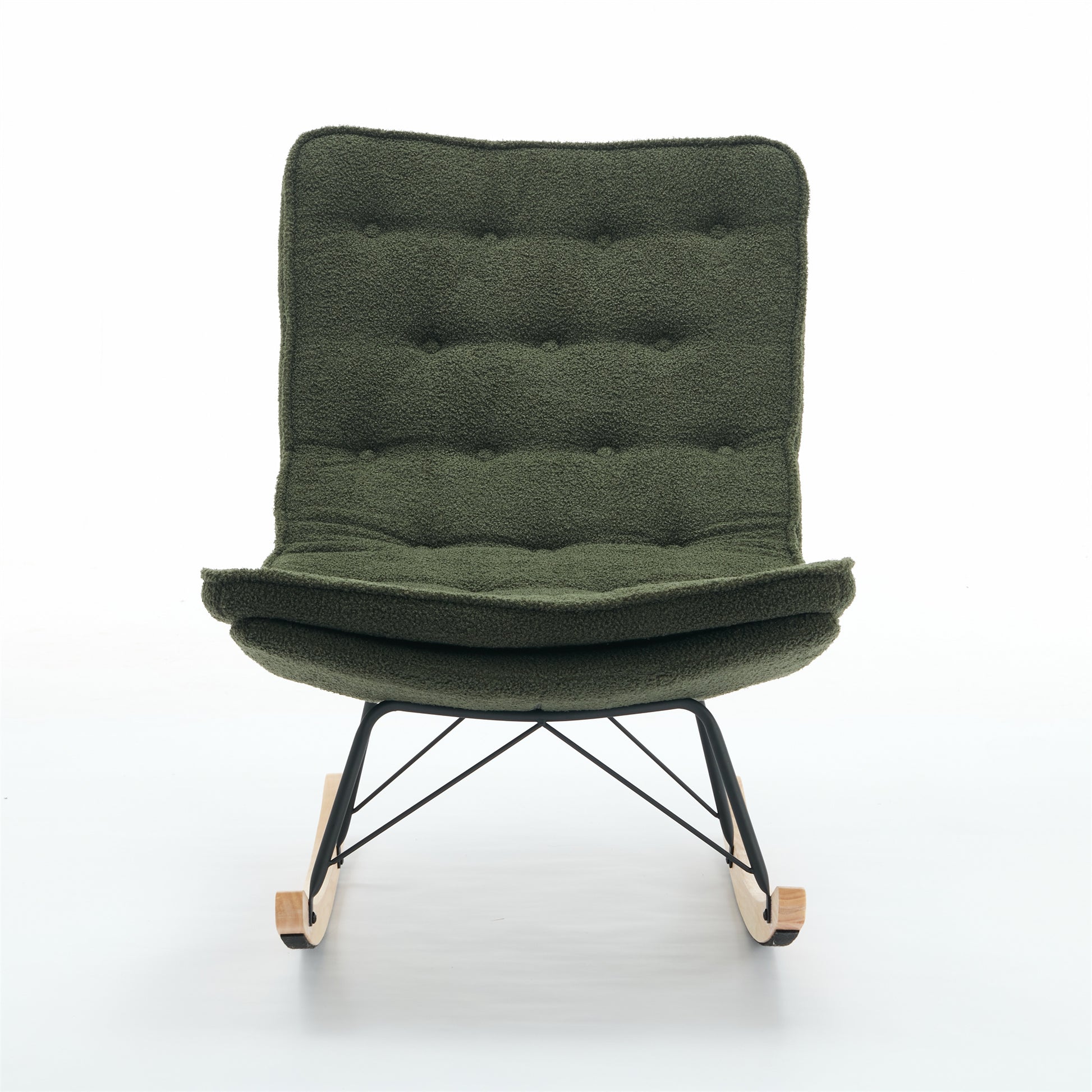 Lazy Rocking Chair,Comfortable Lounge Chair With Wide Backrest And Seat Wood Base, Upholstered Armless Rocker Chair For Living Room, Balcony,Bedroom And Patio Porch. Dark Green Cushion Iron Dark Green Primary Living Space Sponge Square Casual Rocking