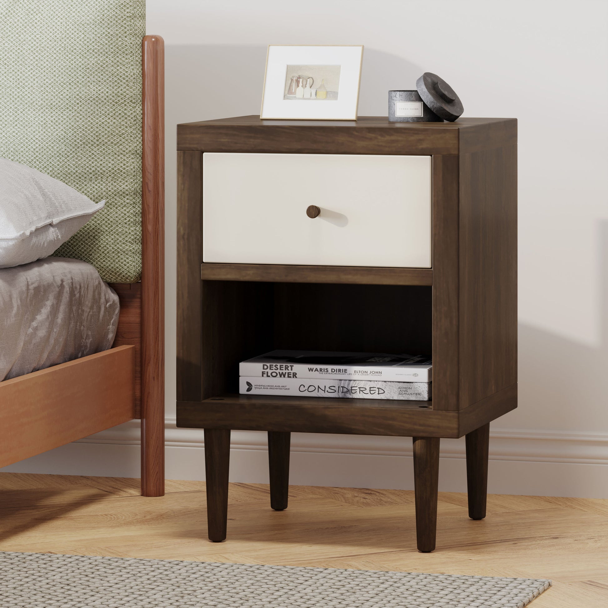 1 Drawer Nightstand Walnut Mdf