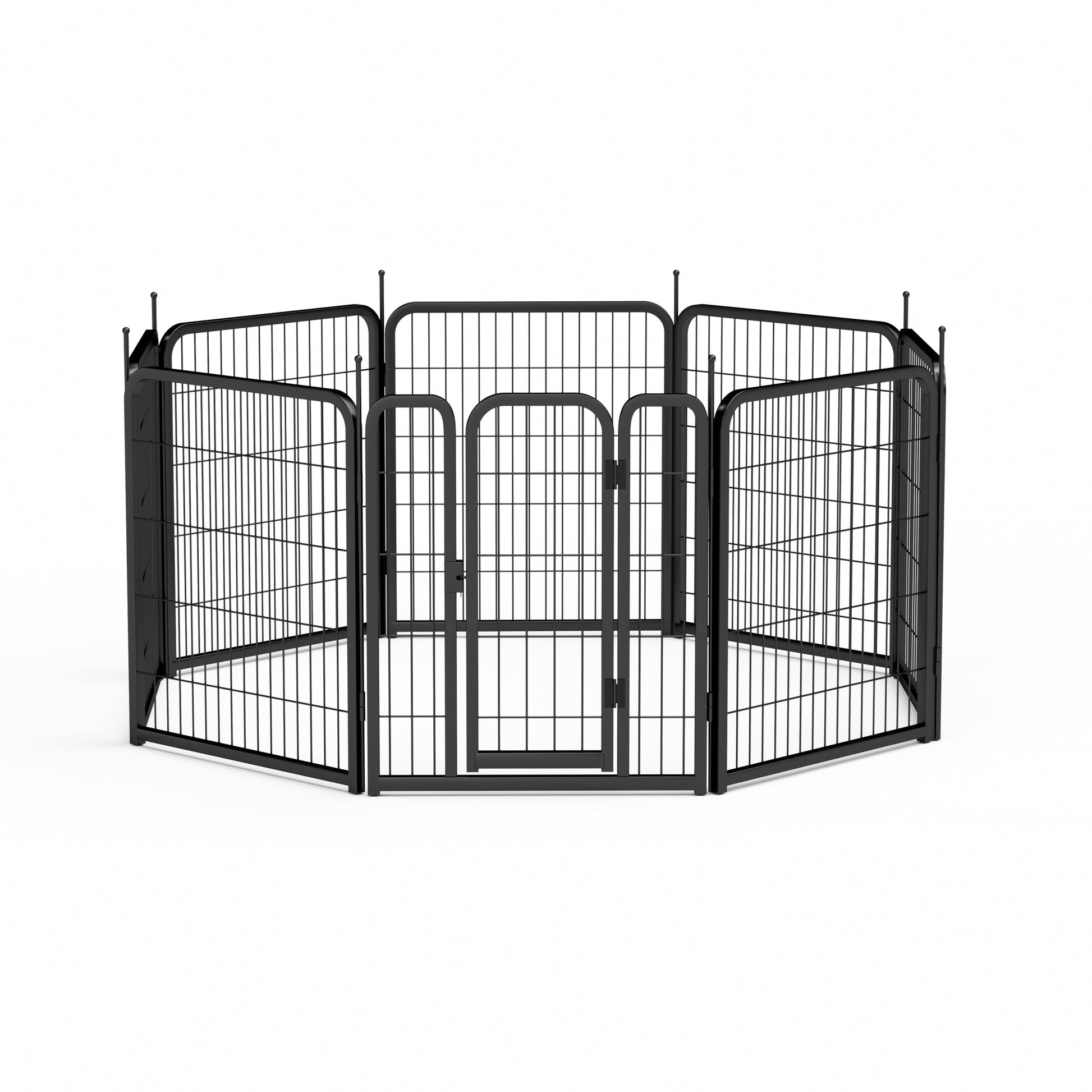 Dog Playpen Outdoor, 8 Panel Dog Fence 31.'' Pet Pen For Small Dogs Pet Exercise Pen For Puppy Rabbit Small Animals Portable Playpen For Rv Camping Garden Yard, Indoor. Black, 26.3'' W X 31.5'' H. Black Iron