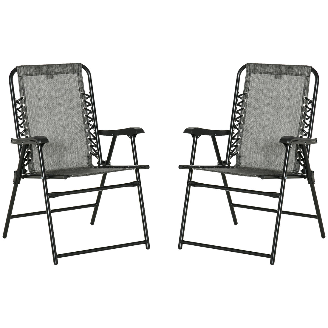 Outsunny Set Of 2 Patio Folding Chairs, Outdoor Bungee Sling Chairs W Armrests, Portable Lawn Chairs For Camping, Garden, Pool, Beach, Backyard, Gray Gray Steel