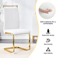 Table And Chair Set.Large Modern Rectangular Table With 0.4 Inch Patterned Glass Tabletop And Large Mdf Table Legs.Comes With 6 Chairs With Faux Leather Cushioned Seats And Golden Metal Legs. Gold White Seats 6 Mdf Glass