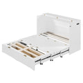 Full Size Murphy Bed With Drawer And A Set Of Sockets & Usb Ports, Pulley Structure Design, White Full White Plywood