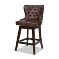 Holmes Tufted High Back 360 Swivel Counter Height Barstool, Mid Brown Faux Leather Brown Foam Faux Leather