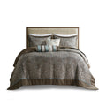 5 Piece Jacquard Bedspread Set With Throw Pillows Blue Brown Queen Queen Blue Brown Cotton