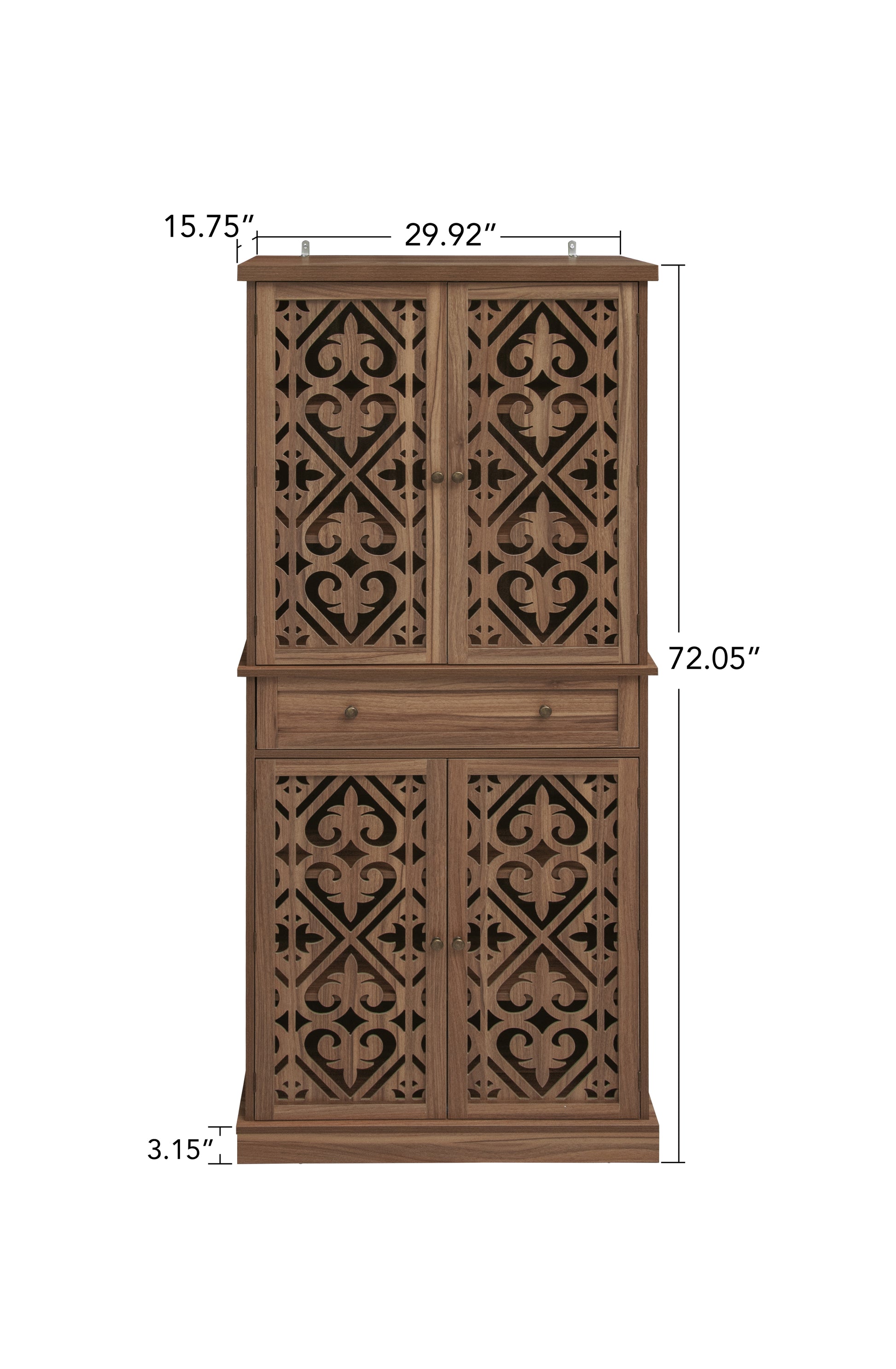 4 Door Cabinet With 1 Drawer, With 4 Adjustable Inner Shelves, Storage Cabinet Walnut Mdf