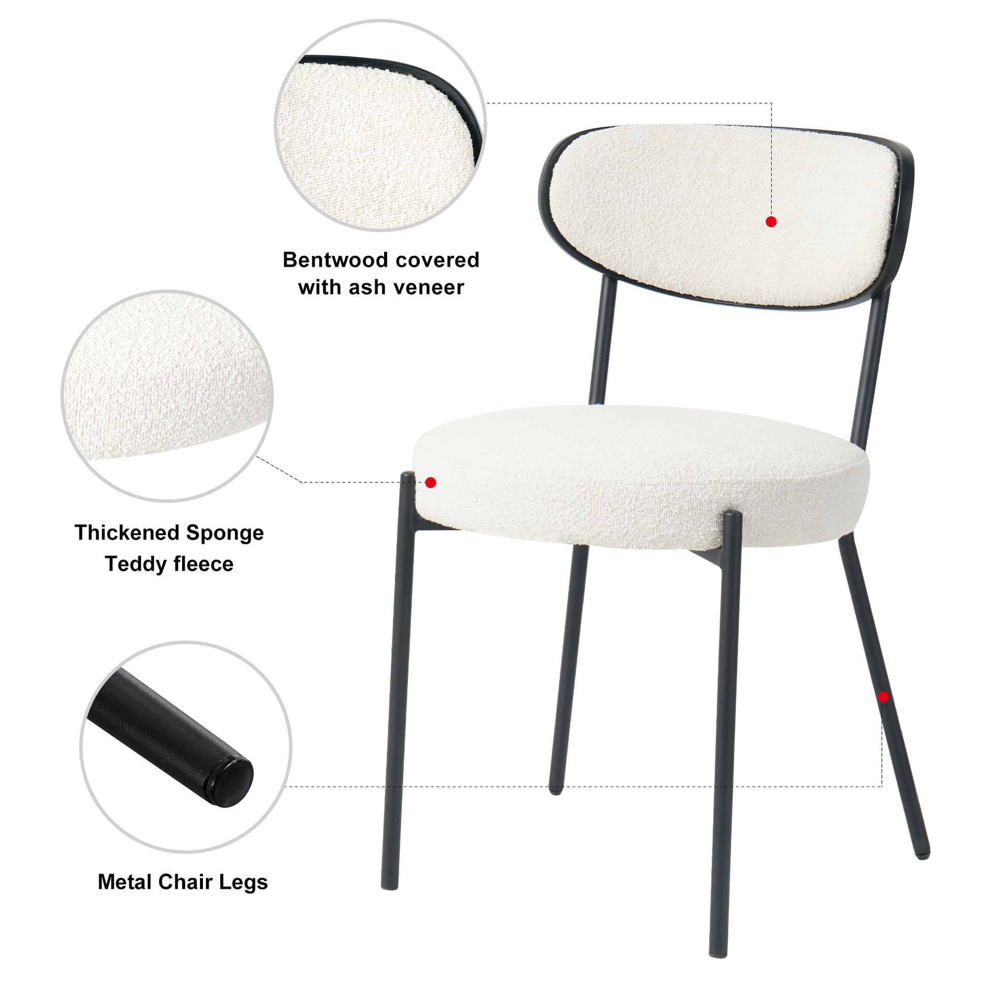 Modern Grey Simple Teddy Velvet Dining Chair Upholstered Chair Family Bedroom Stool Back Dressing, Black Round Table Set,Bentwood Covered With Ash Veneer Chair Back,Chair Black Metal Legs Set Of 5 Black Mdf
