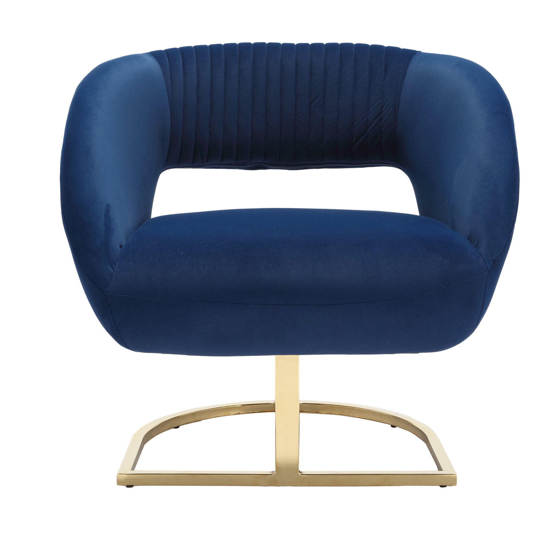 Coolmore Upholstered Tufted Living Room Chair Textured Linen Fabric Accent Chair With Metal Stand Navy Velvet
