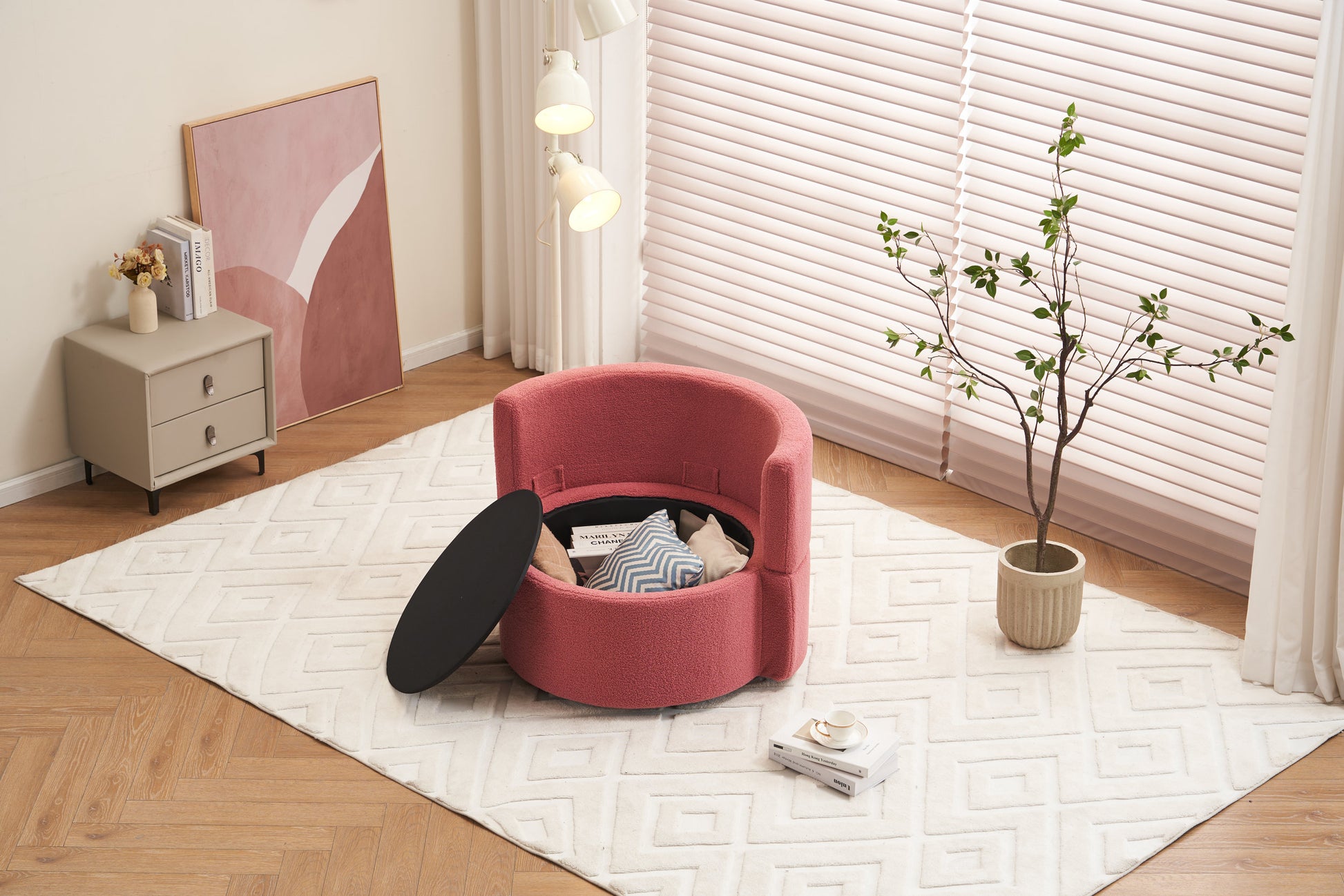 029 Teddy Fabric Swivel And Storage Chair With Back Cushion For Living Room,Dark Pink Dark Pink Primary Living Space Modern Foam Teddy