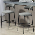 26'' Counter Height Bar Stools Teddy Fabric Cover Kitchen Island Counter Bar Stool With Black Powder Coating Base And Footrest Grey Cushion Metal Grey Kitchen Foam Modern Bar Stools Open Back 1 Foam Teddy