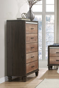 Modern Rustic Style 1Pc Chest Of 5X Drawers 2 Tone Finish Wooden Bedroom Furniture Brown Bedroom Wood