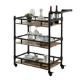 Industrial Style Antique Black Inspired Design Natural Oak 1Pc Serving Cart 3 Tier Server W Wheels Oak Dining Room Contemporary,Modern,Transitional Solid Wood