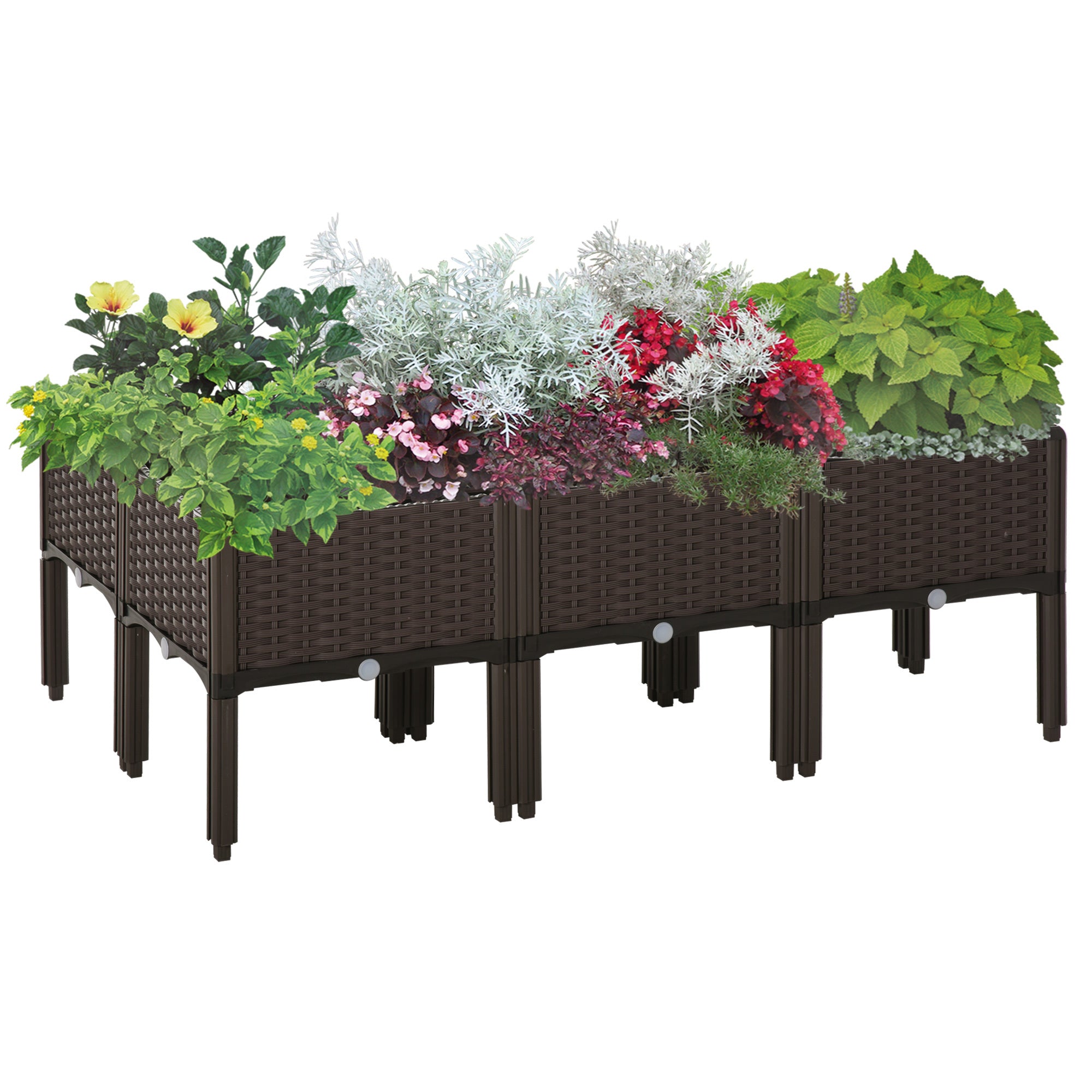 Outsunny 6 Piece Raised Garden Bed Kit, Elevated Self Watering Planter Boxes With Drainage Holes For Outdoor Flowers, Vegetables, And Herbs Brown Polypropylene