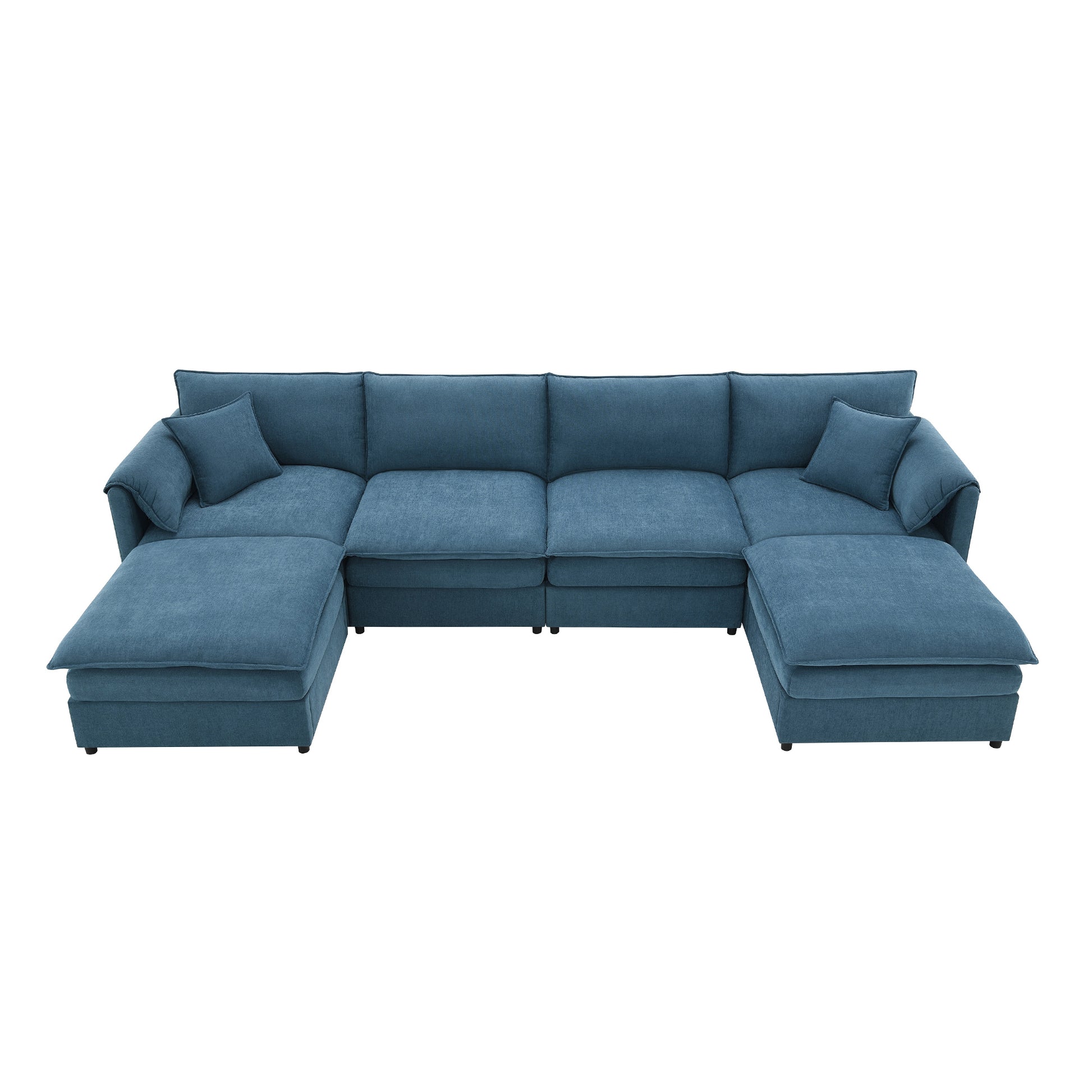 134*66" Chenille Modular Sectional Sofa,U Shaped Cloud Couch Set With Double Cushions ,6 Seat Sleeper Sofa Bed With Ottomans,Oversized Indoor Furniture For Living Room, 3 Colors Blue Chenille 6 Seat