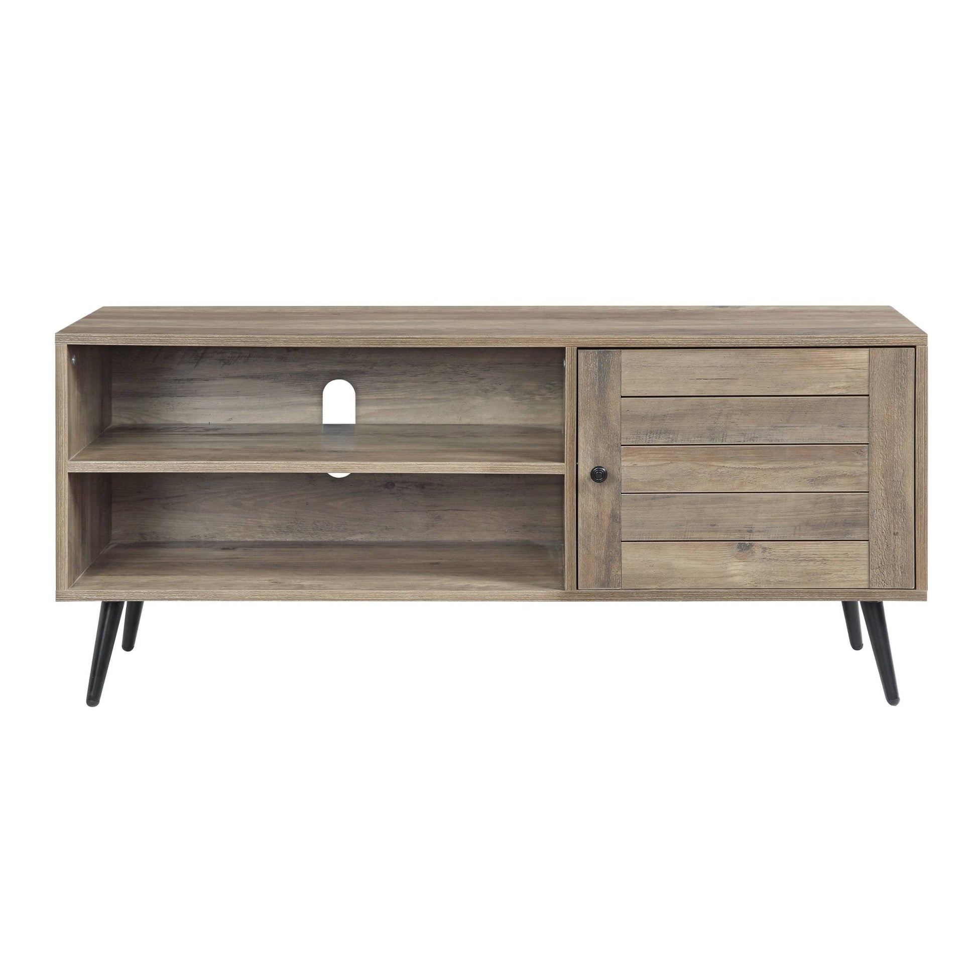 Rustic Oak And Black Tv Stand With Open Shelving Rustic Primary Living Space 40 49 Inches Modern Oak Wood Metal