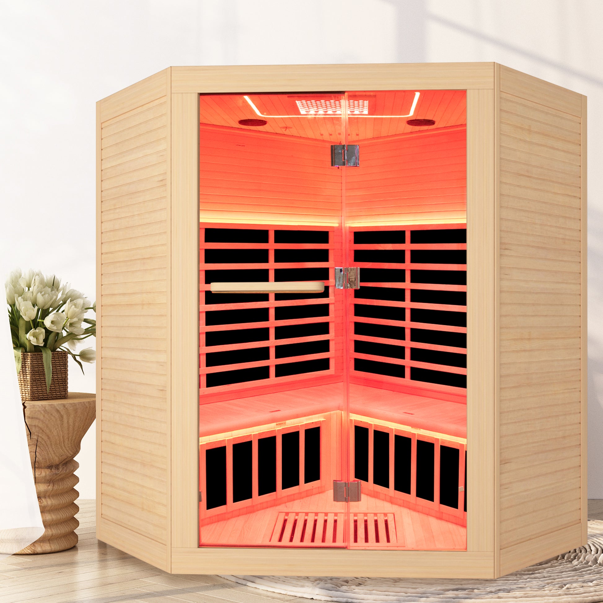 Canadian Hemlock Pentagonal Double Sauna Natural Graphite Bathroom Wood Paper Glass