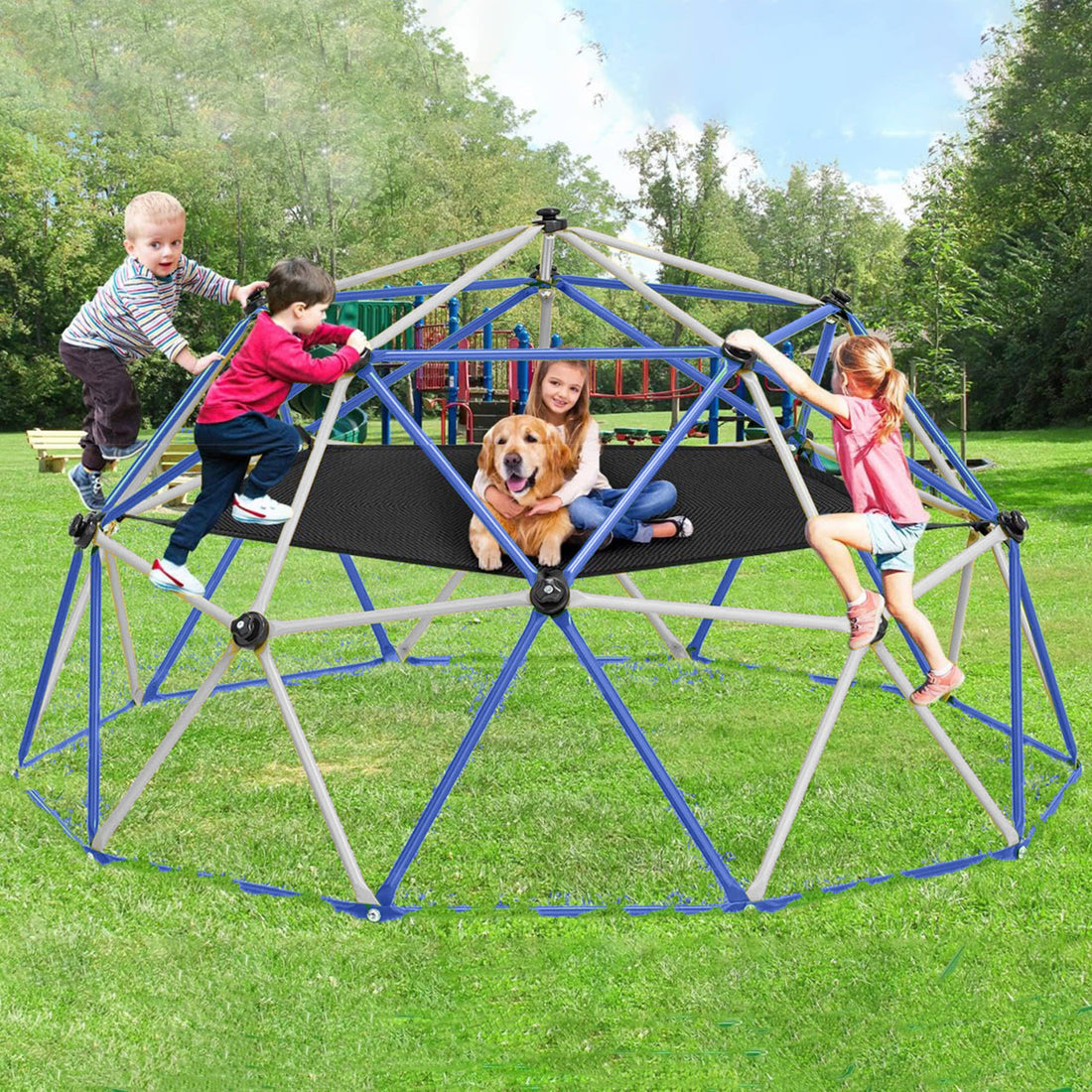 10Ft Climbing Dome For Kids Jungle Gym Apply To Park Dome Climber With Hammock Playground Equipment Colorful 200 Lbs & Over Modern 5 To 8 Years Metal Outdoor